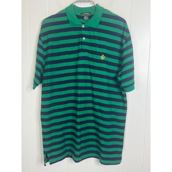Men's Lauren Ralph Lauren NWT Navy and Green Striped Short Sleeve Polo SZ M - Picture 1 of 5